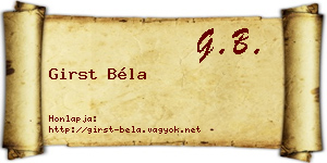 Girst Béla névjegykártya